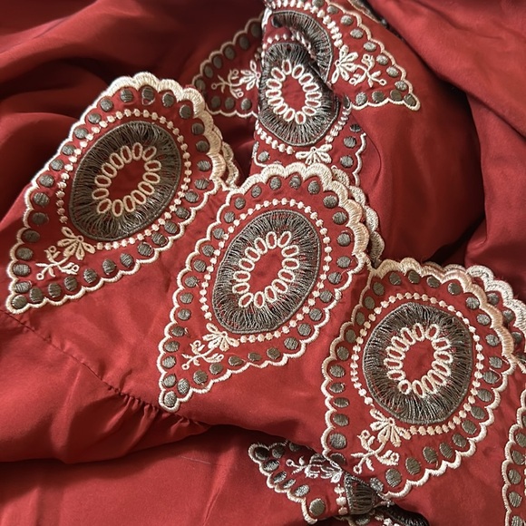 BCBGMaxazria Runway Collection 100% silk rust embroidered mini dress fall tie - Picture 2 of 6